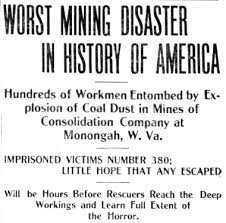 Headline tells of the disaster at Monongah